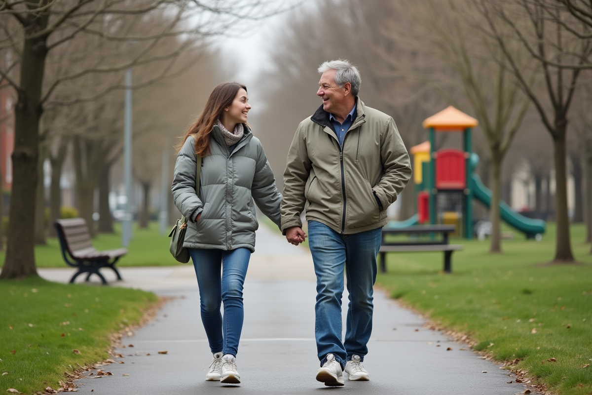 Adolescent et sa belle fille marchant dans le parc