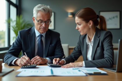 Couple d'affaires en réunion dans un bureau moderne