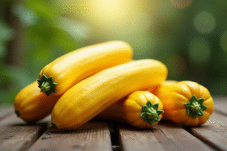 Courgettes jaunes fraîches sur une table en bois rustique