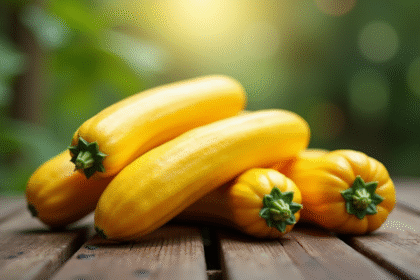 Courgettes jaunes fraîches sur une table en bois rustique