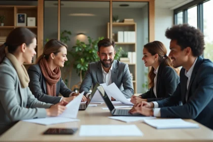 Groupe de professionnels divers en réunion de travail
