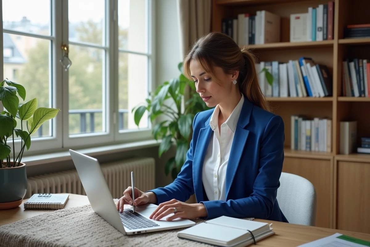 Femme professionnelle travaillant à son bureau à domicile