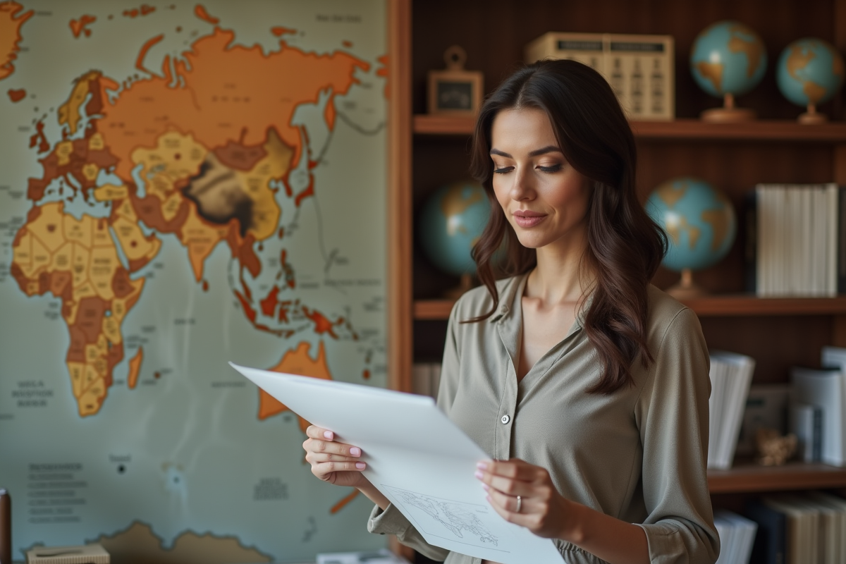 Femme professionnelle examinant des plans immobiliers