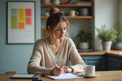 Jeune femme organisée avec calendrier et carnet
