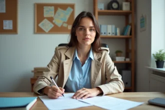 Femme concentrée à son bureau dans un espace maison