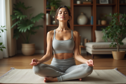 Femme en yoga relaxée dans un intérieur paisible