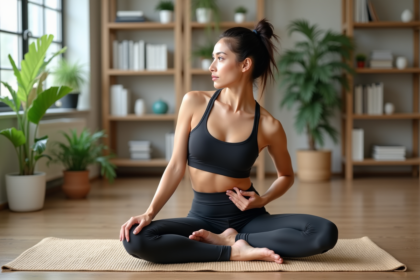 Femme en yoga en intérieur dans un cadre naturel et apaisant