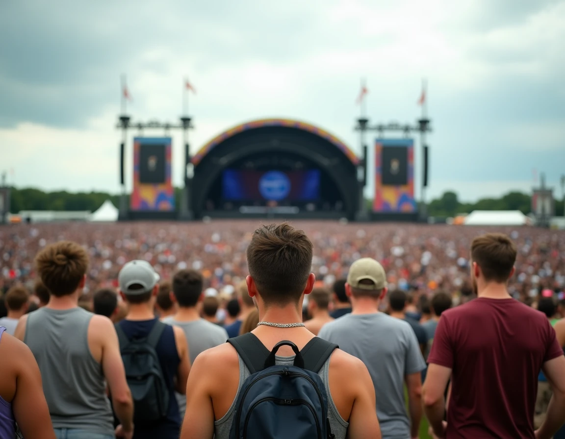 Vue panoramique de la foule massive au festival des Vieilles Charrues face à la scène principale