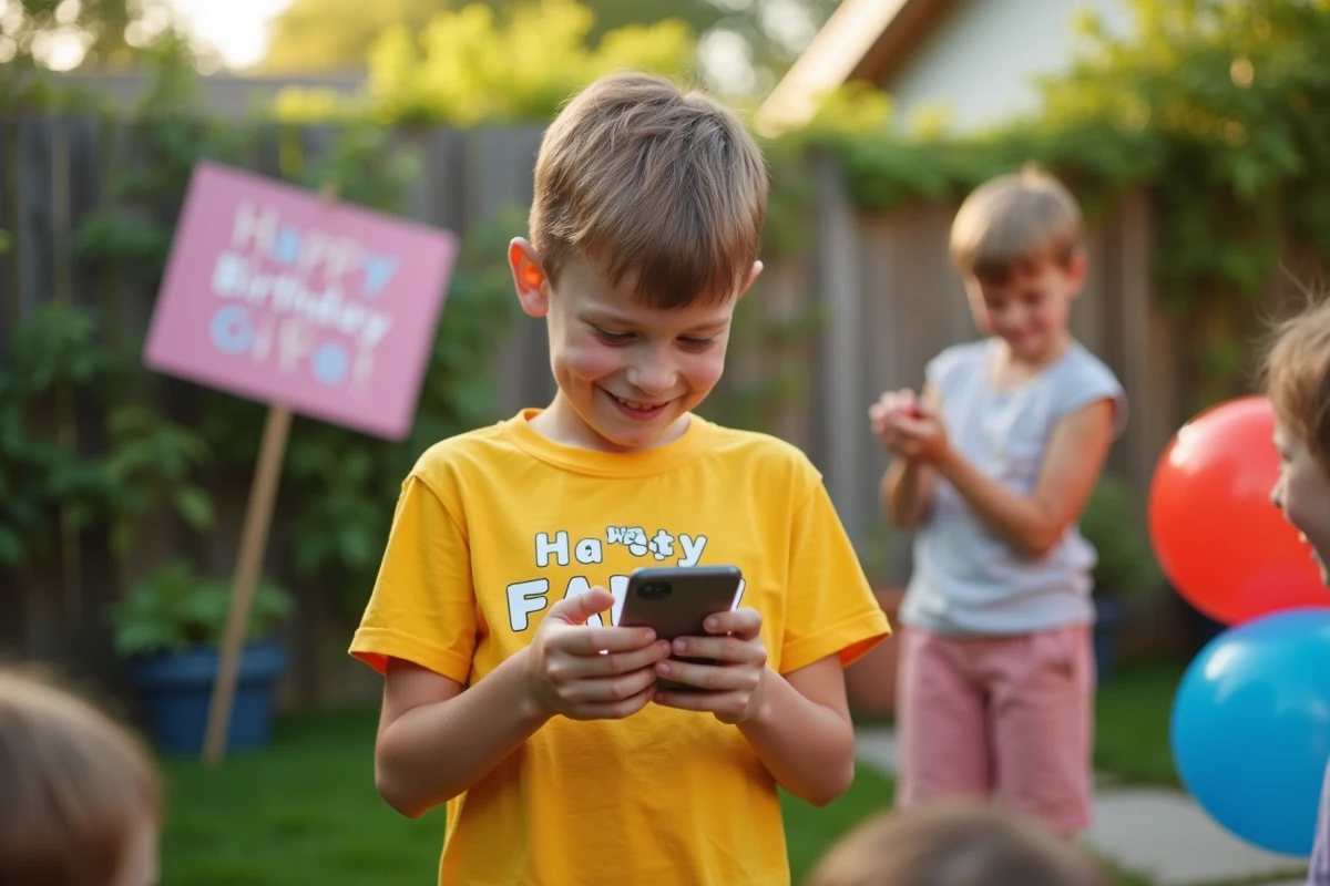 Garçon heureux regardant un GIF d