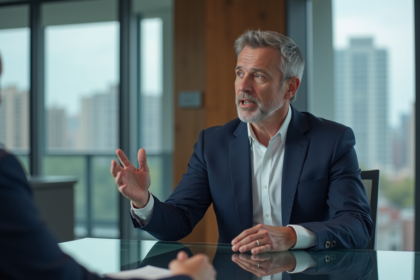 Homme d'affaires en costume dans une salle moderne