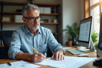Ingénieur réfléchissant avec diagramme de champ magnétique