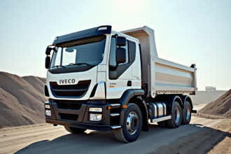 Camion Iveco benne en action sur un chantier lumineux