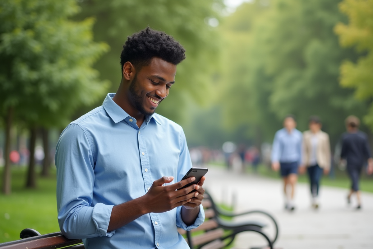 Jeune homme lisant une phrase inspirante dans un parc urbain