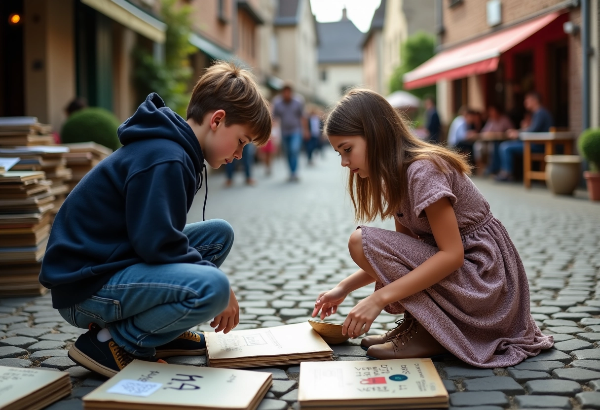 Adolescents triant des vinyles lors d
