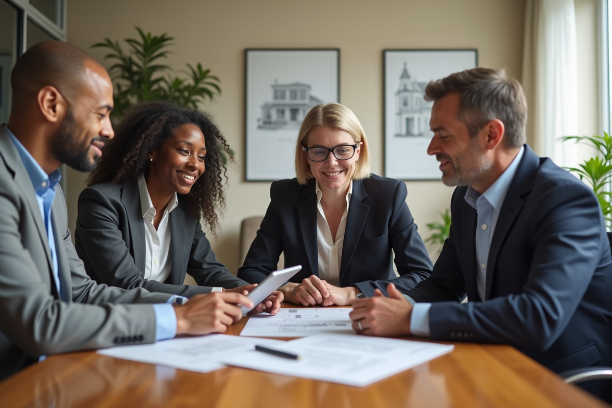 Groupe de professionnels discutant autour d une table