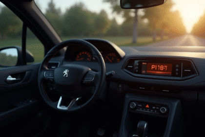 Tableau de bord Peugeot avec voyant check engine et code P1351