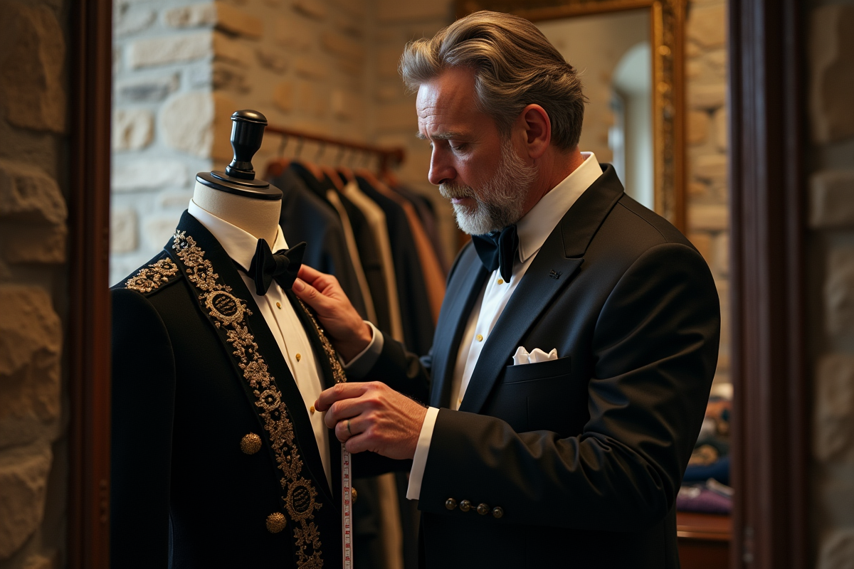 Tailleur ajustant un manteau sur un mannequin dans un atelier